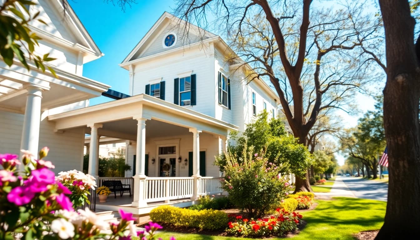 Colonial home renovation showcasing elegant architecture and vibrant garden, highlighting seamless blend of tradition and modern design.