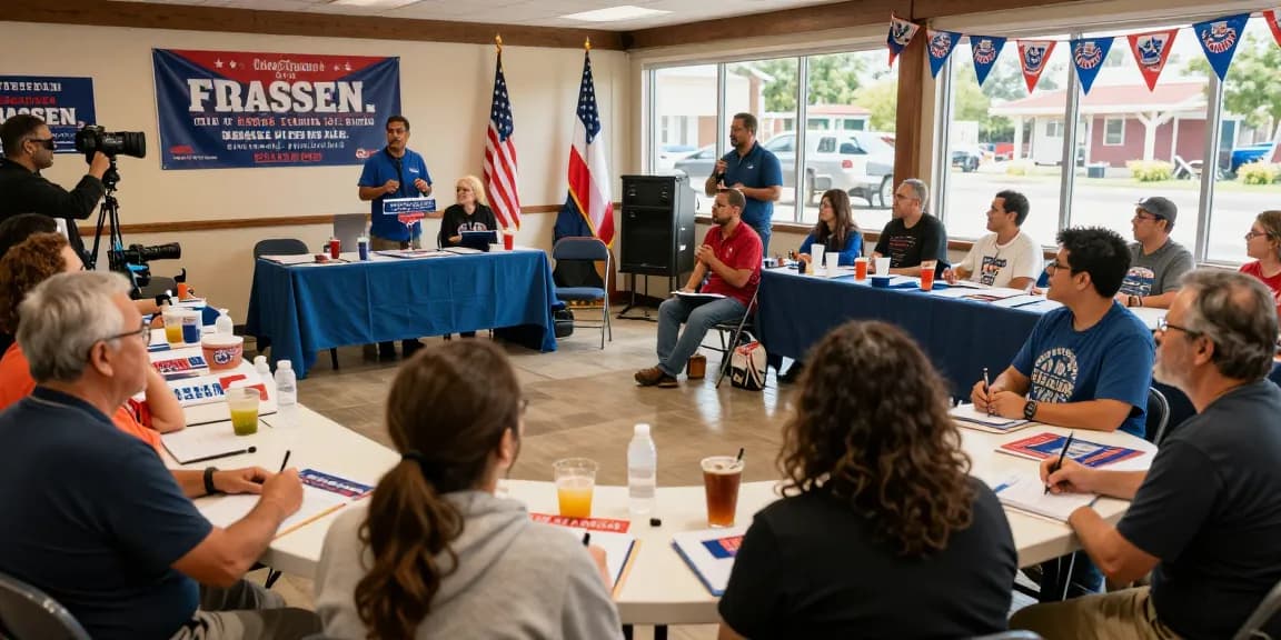 Casey Askar addressing voters at a town hall meeting, showcasing community engagement in FL-22.