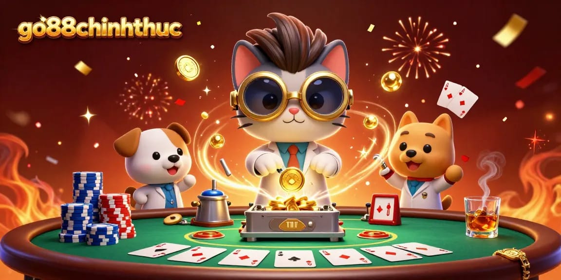 Engage in exciting poker action at go88chinhthuc with vibrant characters and casino elements.