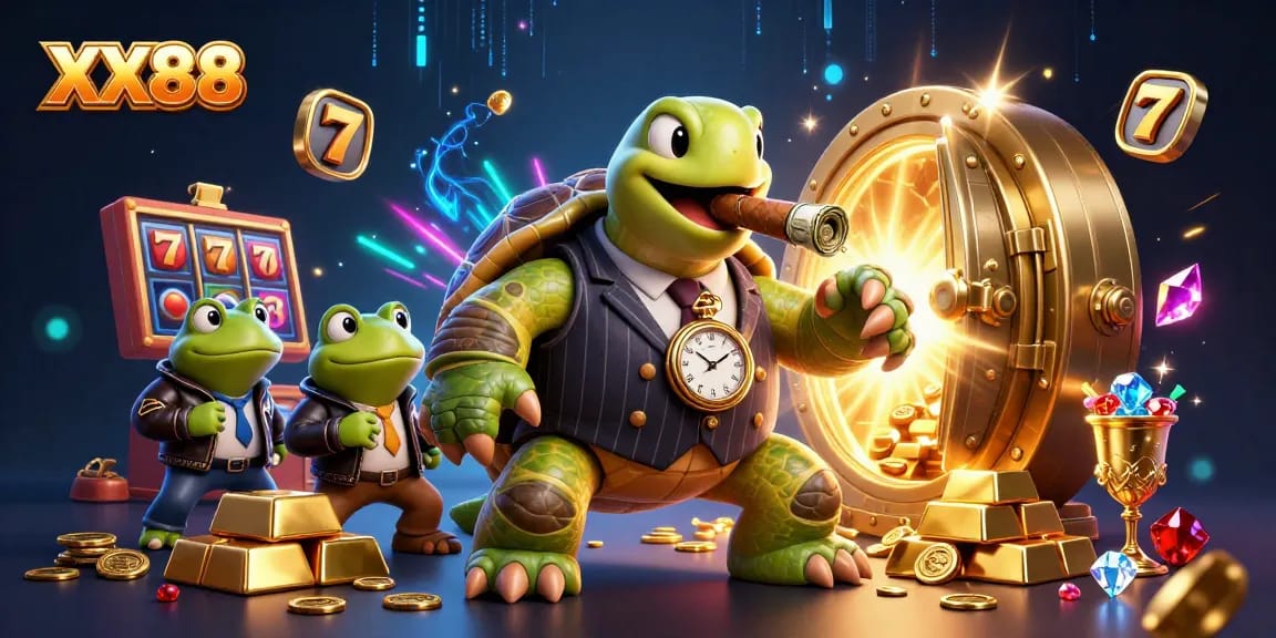 Experience the excitement at XX88 with a vibrant casino-themed 3D illustration showcasing treasure and gaming elements.