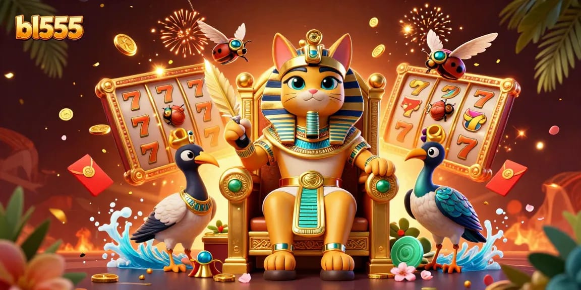Spin the reels and win at bl555, enjoying a vibrant casino scene filled with treasures.