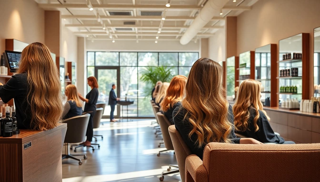 Aveda salon San Diego showcasing hairstylists and clients in a serene environment.