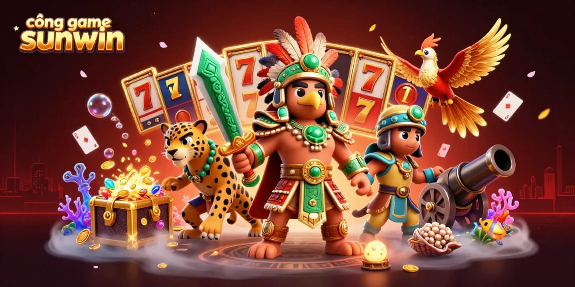 Experience the thrilling cổng game sunwin scene with dynamic 3D characters and vibrant casino elements.