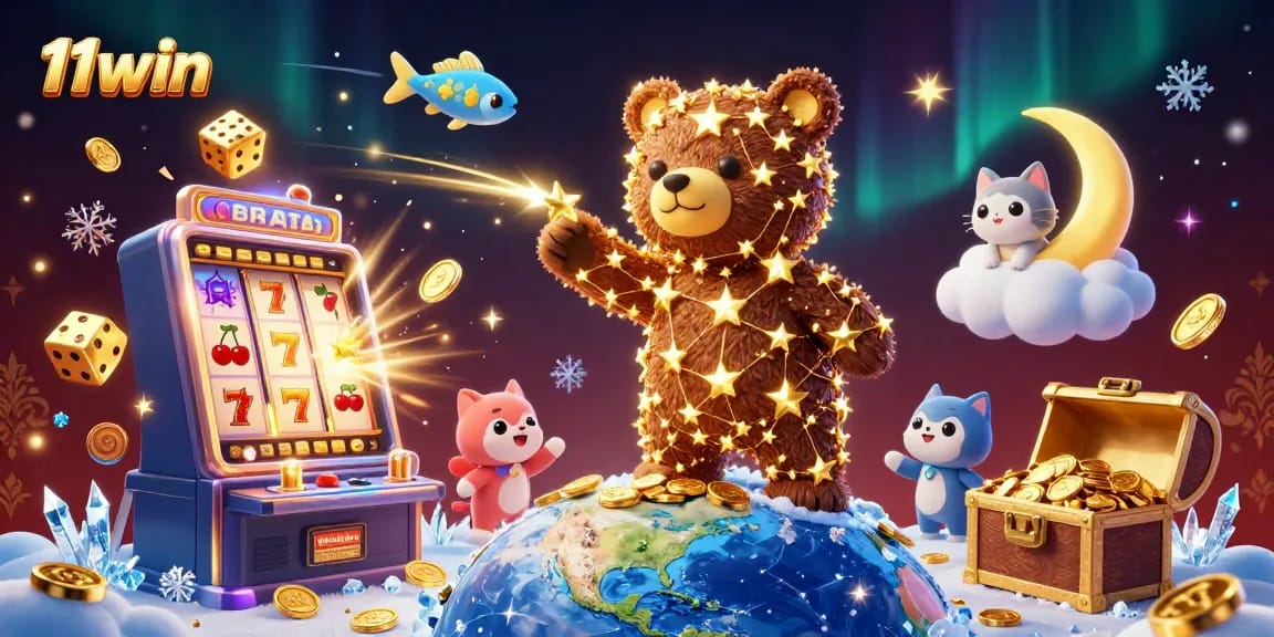 Engage with 11win's vibrant slots action featuring constellation bear and jackpot explosion.