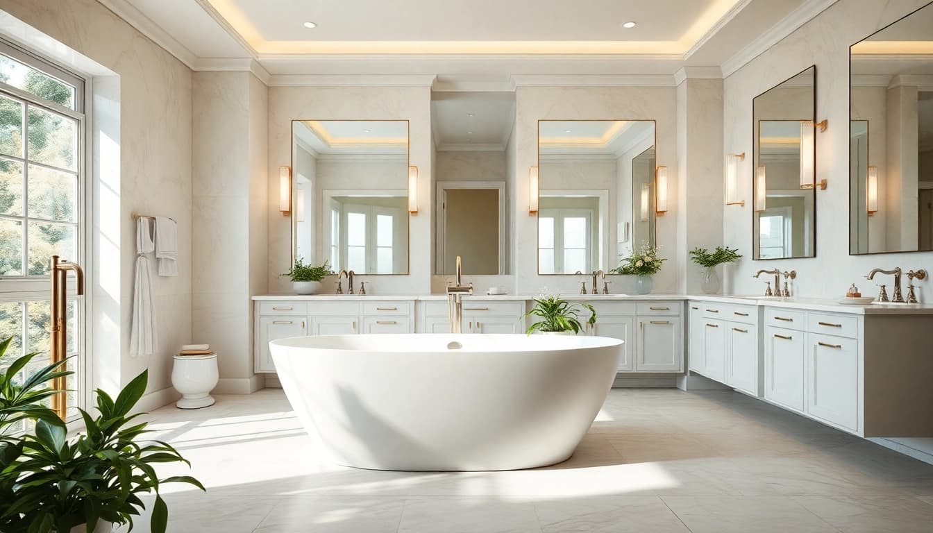 Transforming bath reconstruction into a stylish modern oasis with elegant features and natural lighting.