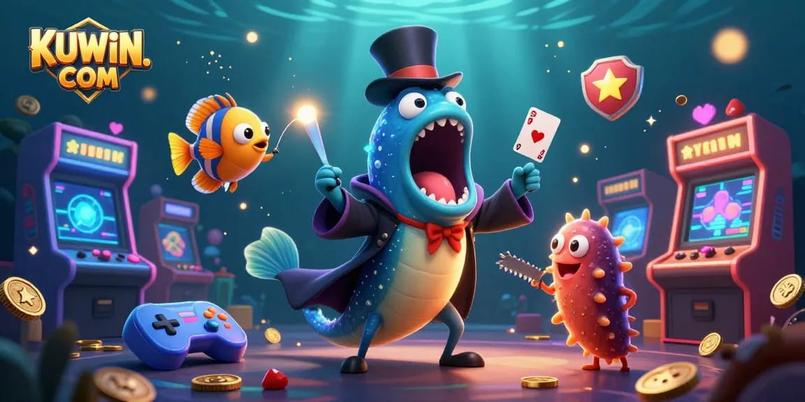 Experience the magic of KUWIN. COM in this vibrant casino-themed underwater scene.