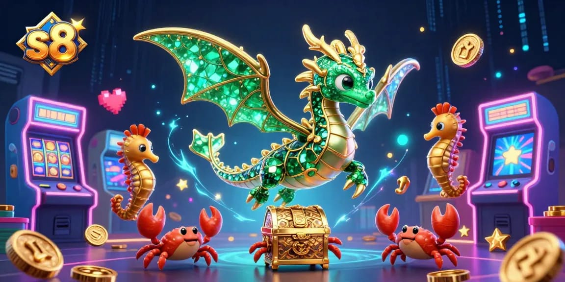 Experience the exciting world of s8 casino games with vibrant slot machines and sea dragon treasures.