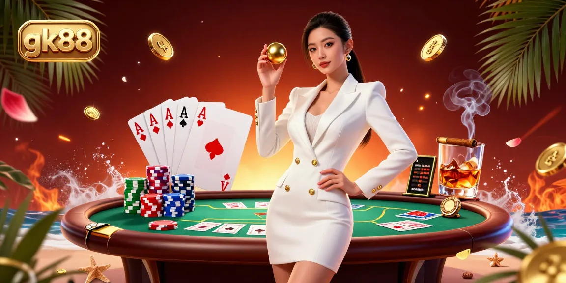 Engage with gk88 by reveling in a vibrant casino atmosphere featuring beautiful characters and lively gaming elements.
