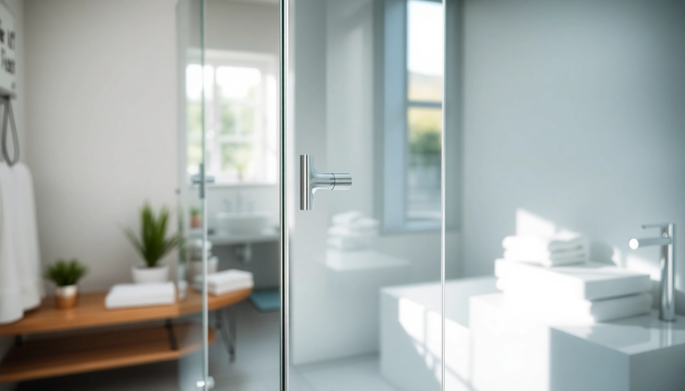 Stylish shower doors sliding in a modern bathroom feature clear glass and chrome.