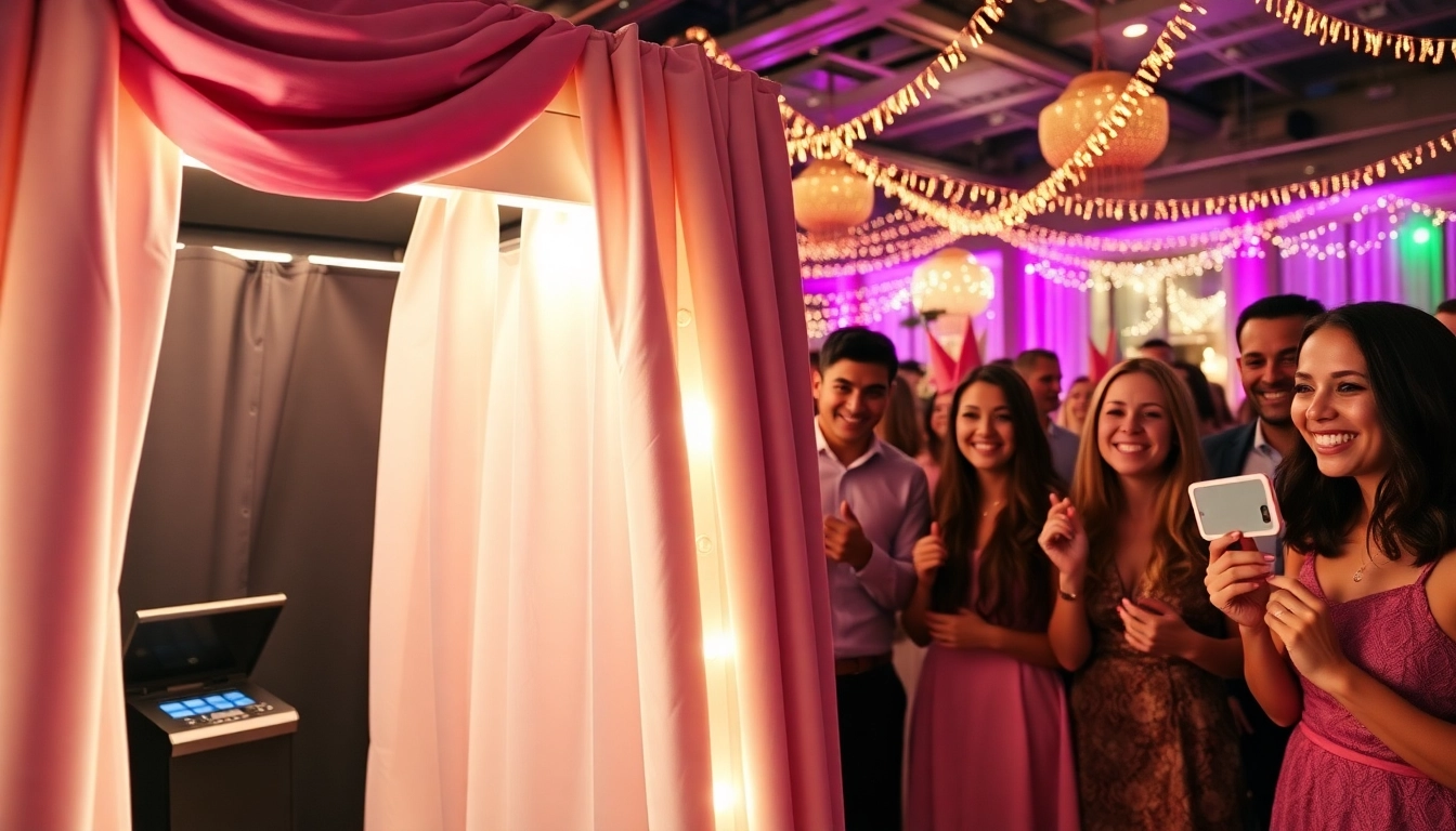 Exciting photo booth rental setup filled with guests enjoying a festive atmosphere.