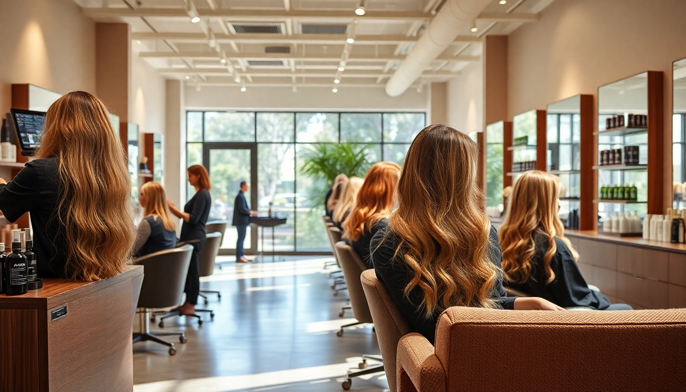 Aveda salon San Diego showcasing hairstylists and clients in a serene environment.