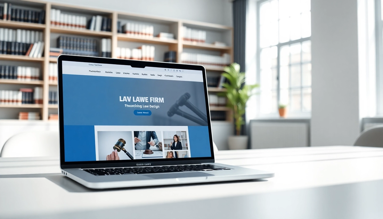 Showcasing Website Design for Law Firms on a modern laptop in a bright office.