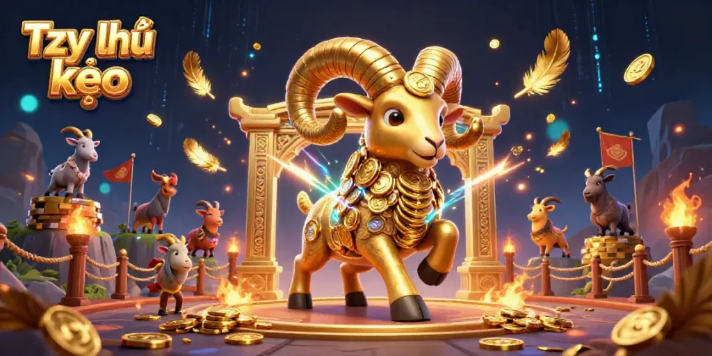 Engage in Tỷ lệ kèo sports betting excitement with dynamic golden ram illustration.