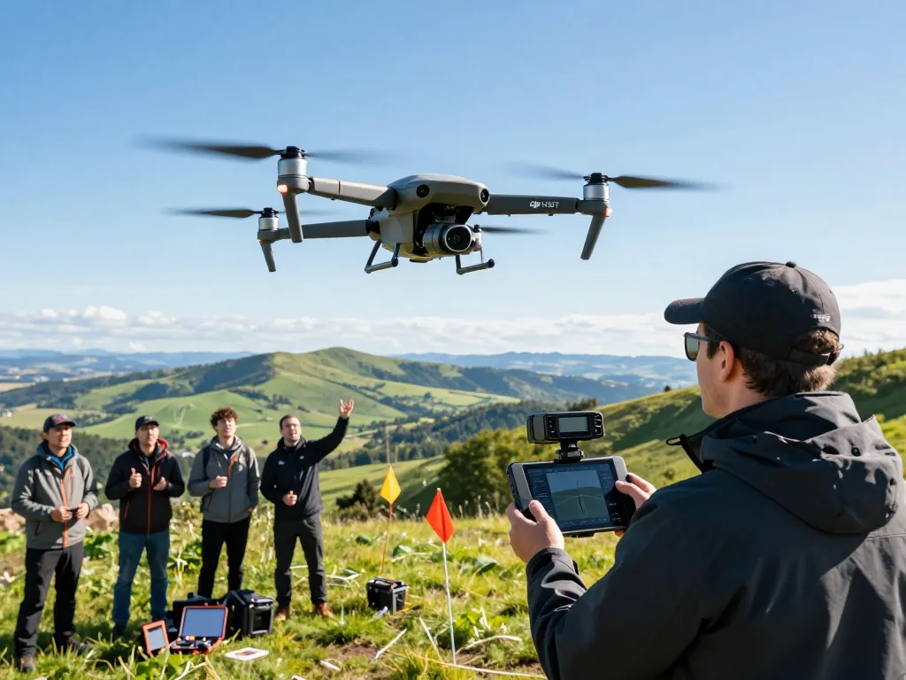 DJI H30T drone soaring over scenic landscape during technology demonstration
