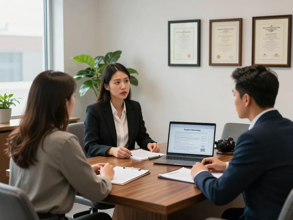 Probate lawyer Aurora Ontario consulting with clients about estate planning in a professional office.