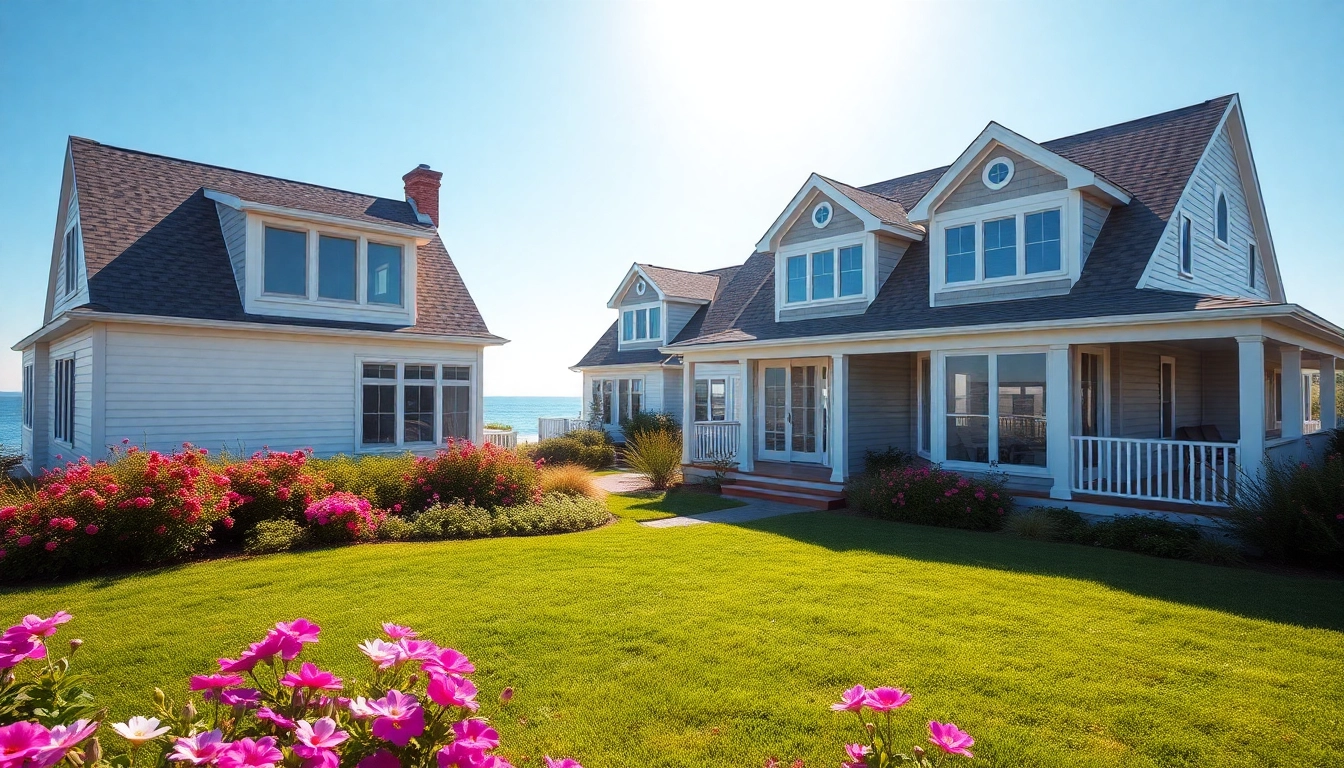 Beautiful cape cod homes with stunning coastal views and lush landscaping