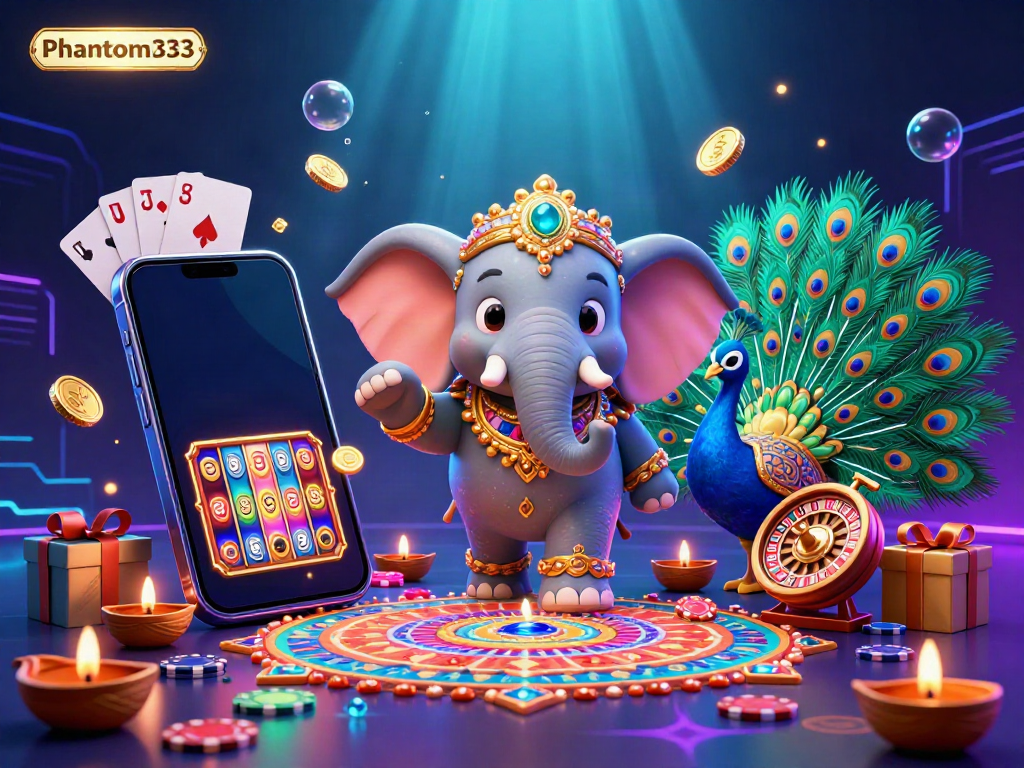 Join the action at Phantom333 with a vibrant casino-themed 3D scene, filled with games and excitement.