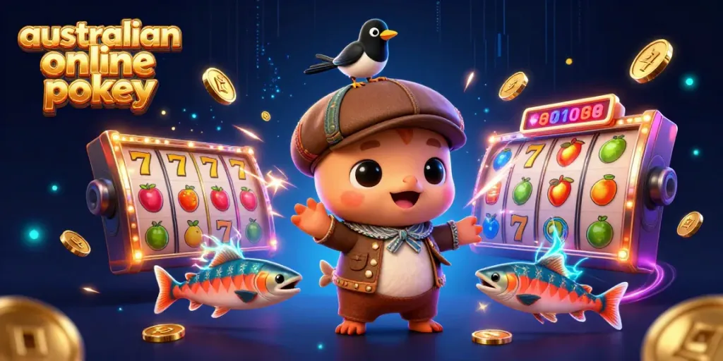 Spin and win with Australian online pokies, featuring vibrant characters and gaming elements.