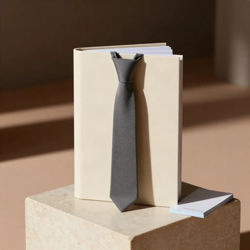Graphite binder on stone pedestal with sample cards and dramatic side light