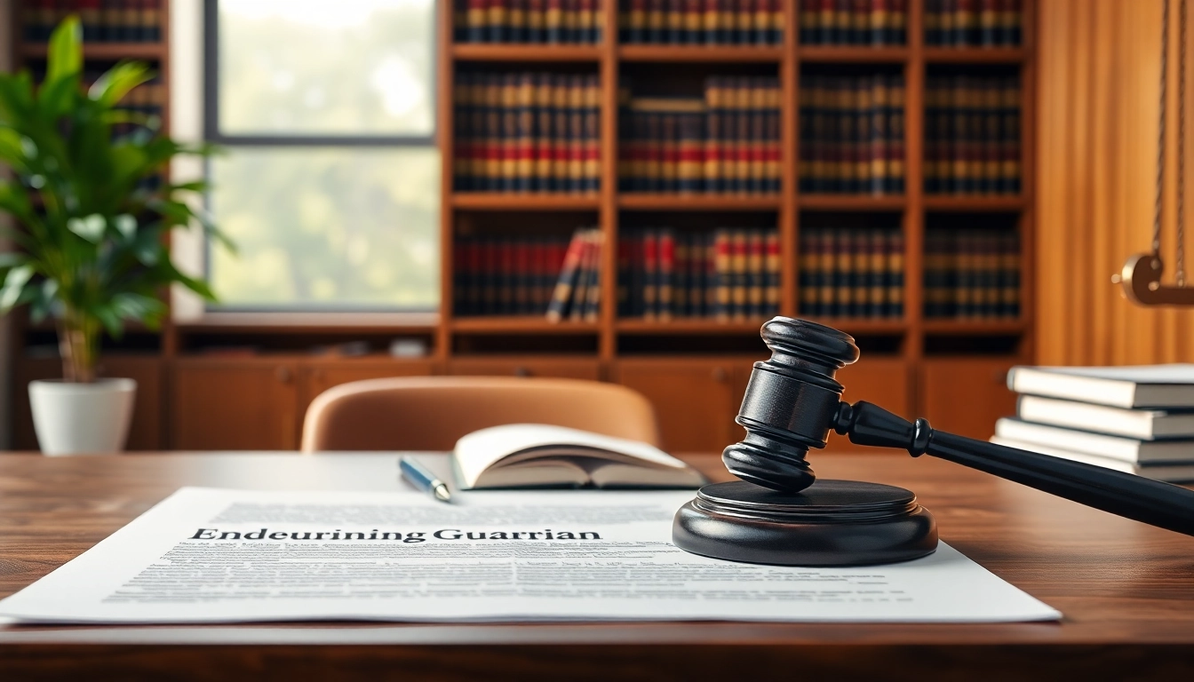 Enduring Guardian legal symbols on a desk representing trust and authority.