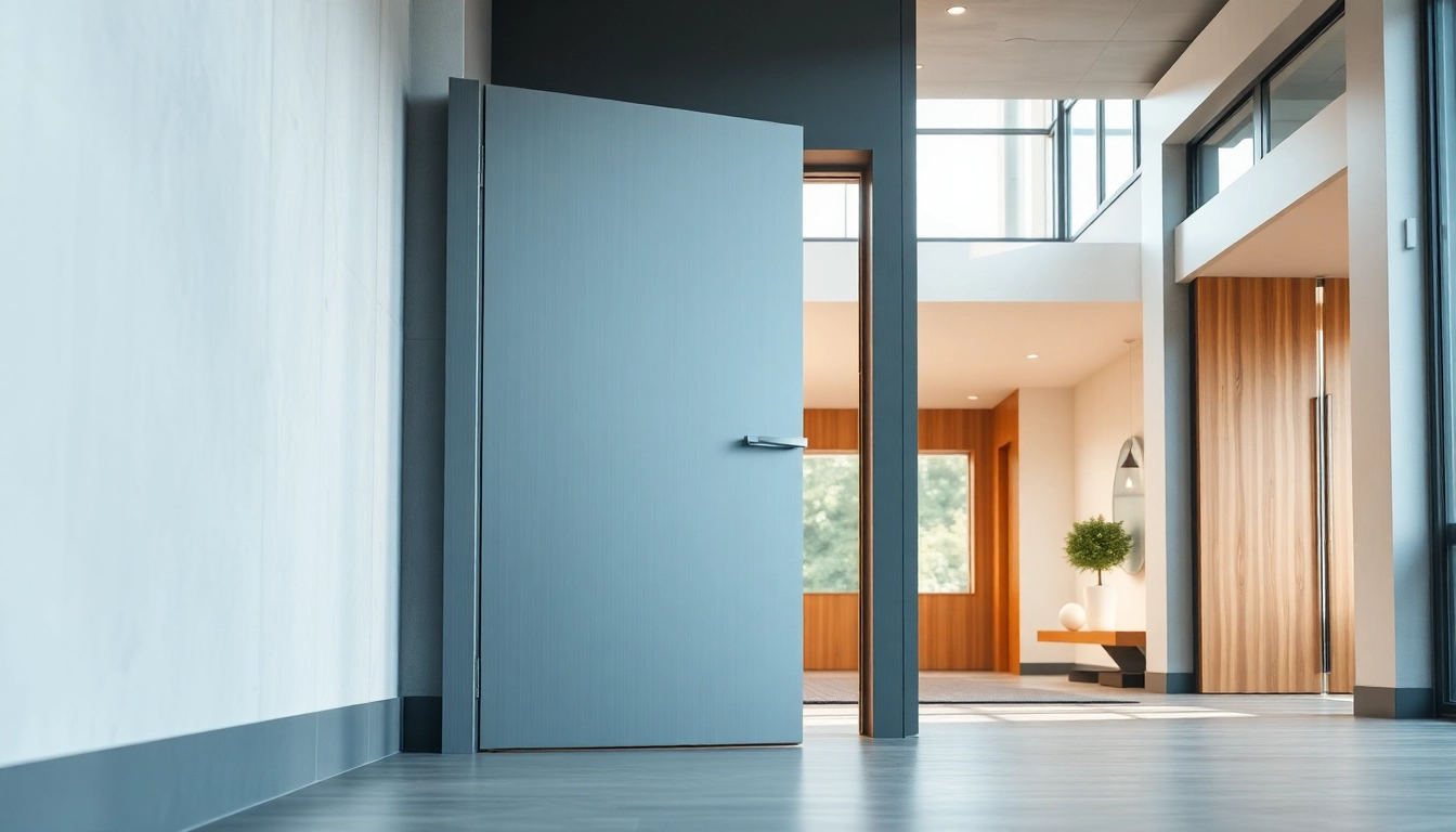 Open exit door leading to a bright space, emphasizing durability and modern design.