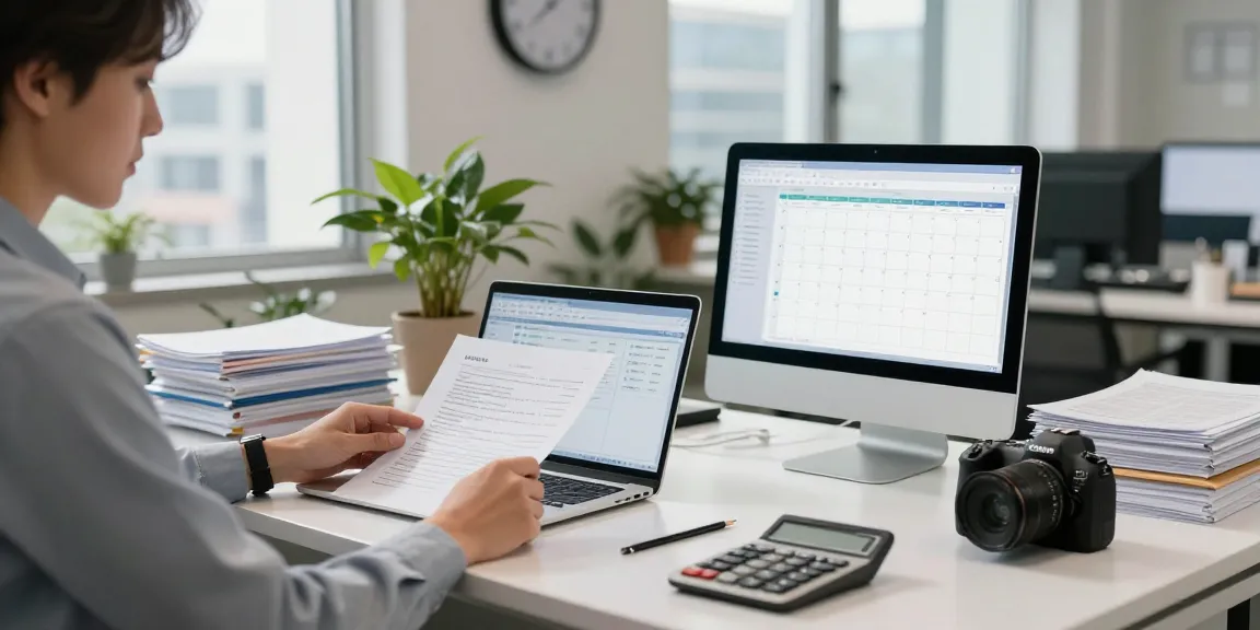 Contabilitate SRL - expert contabil lucrând la birou modern, documente financiare și laptop în fundal.