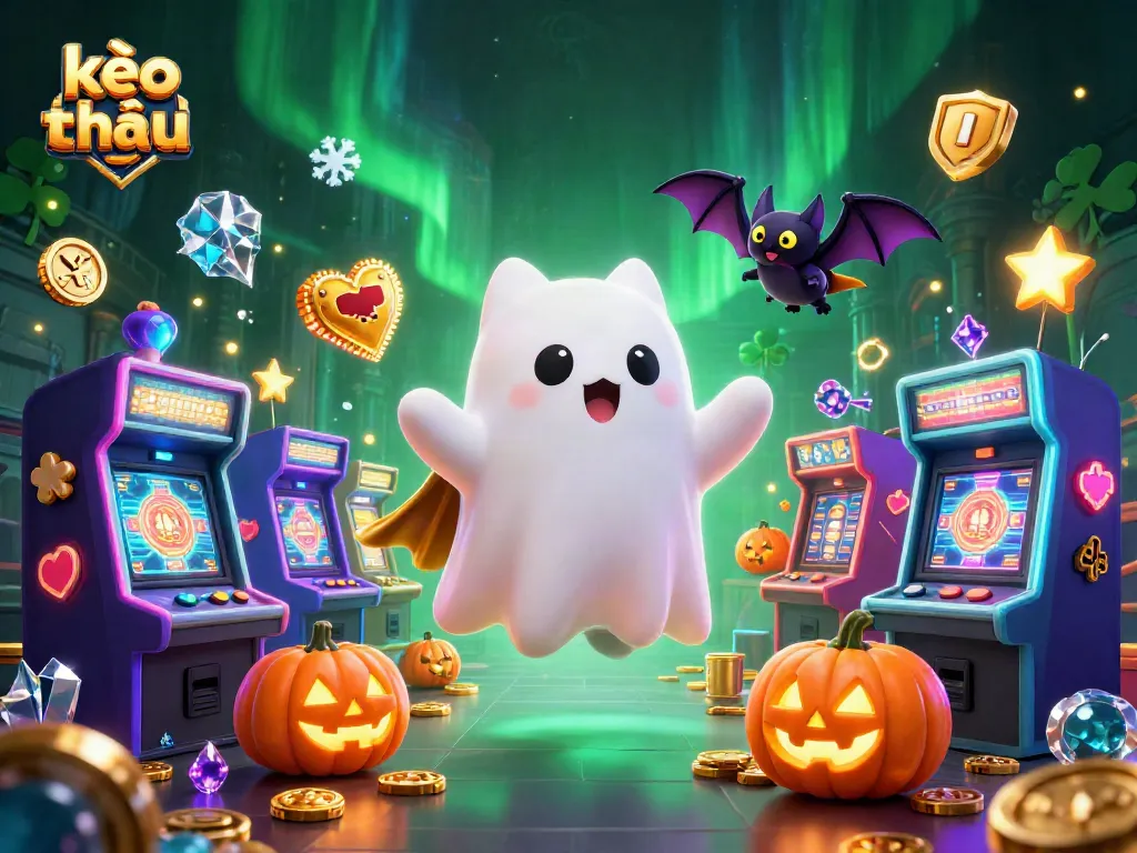 Win big at kèo nhà cái as a cartoon cat and bat explore a haunted casino with engaging elements.