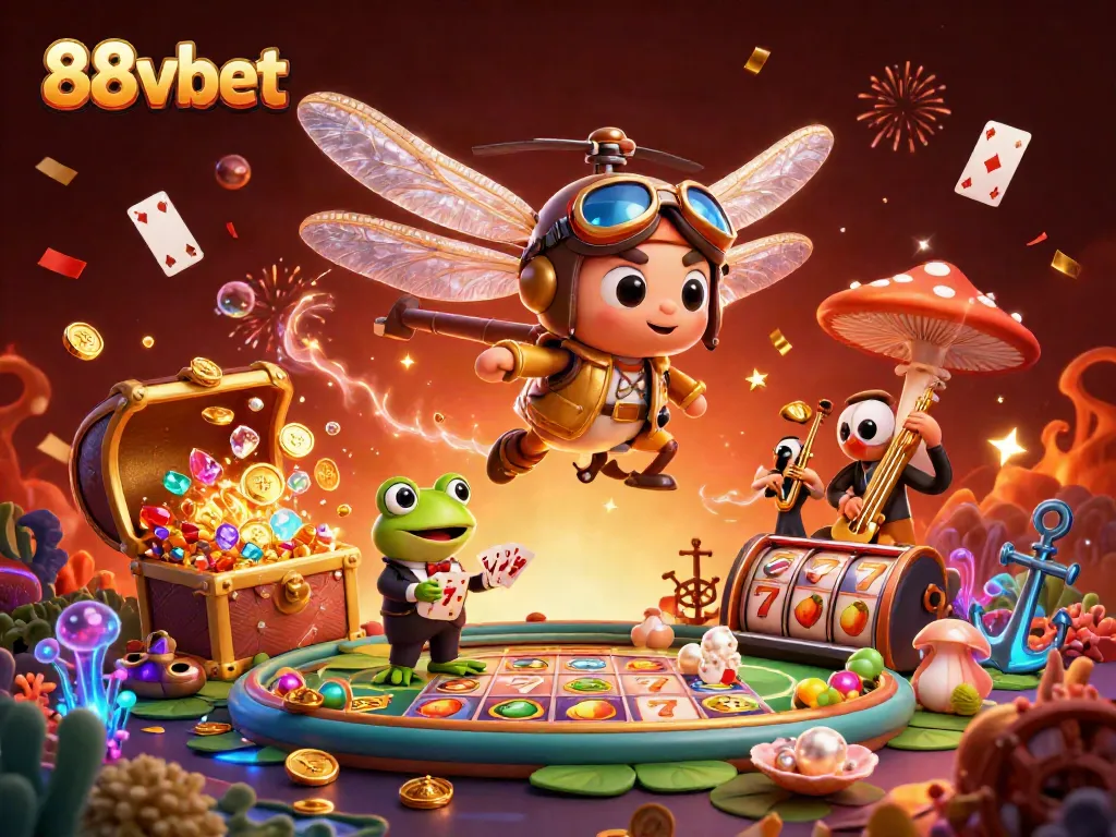 Experience the excitement of 88vbet with dynamic casino elements in a lively 3D scene.