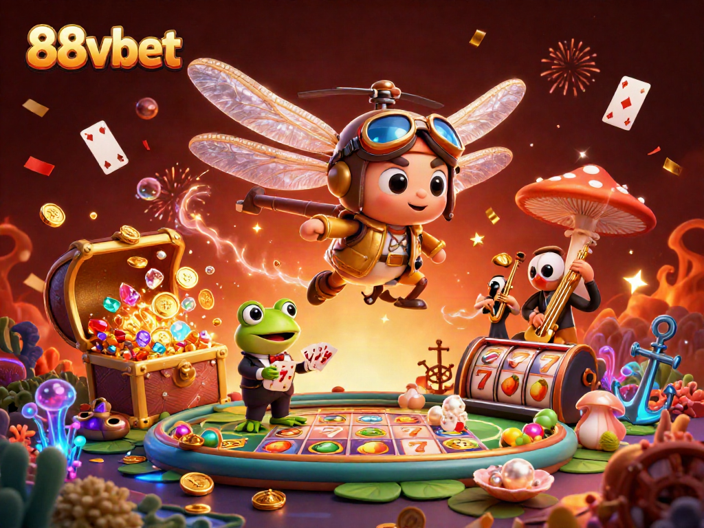 Experience the excitement of 88vbet with dynamic casino elements in a lively 3D scene.
