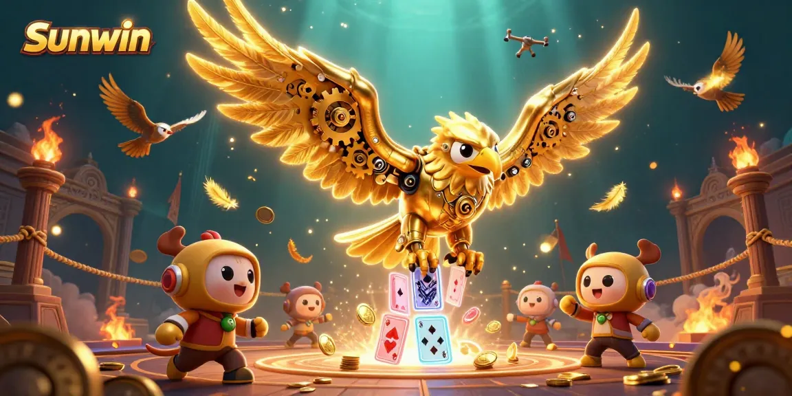 Engage in thrilling gameplay at Sunwin with vibrant scenes of a golden eagle soaring amidst striking casino elements.