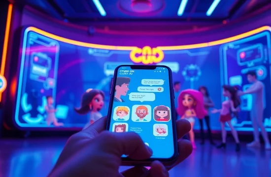 Engaging AI characters from Crush On AI in a futuristic chat interface.