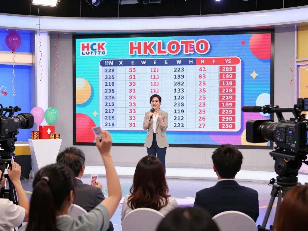 Pengumuman hasil HK Lotto dengan presenter, kegembiraan penonton, dan visual dinamis