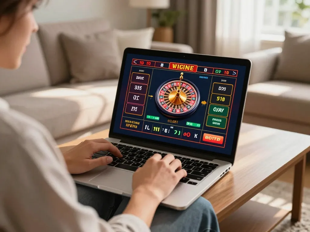 Player engaging with TR88 live roulette game on laptop, showcasing interactive online gambling.