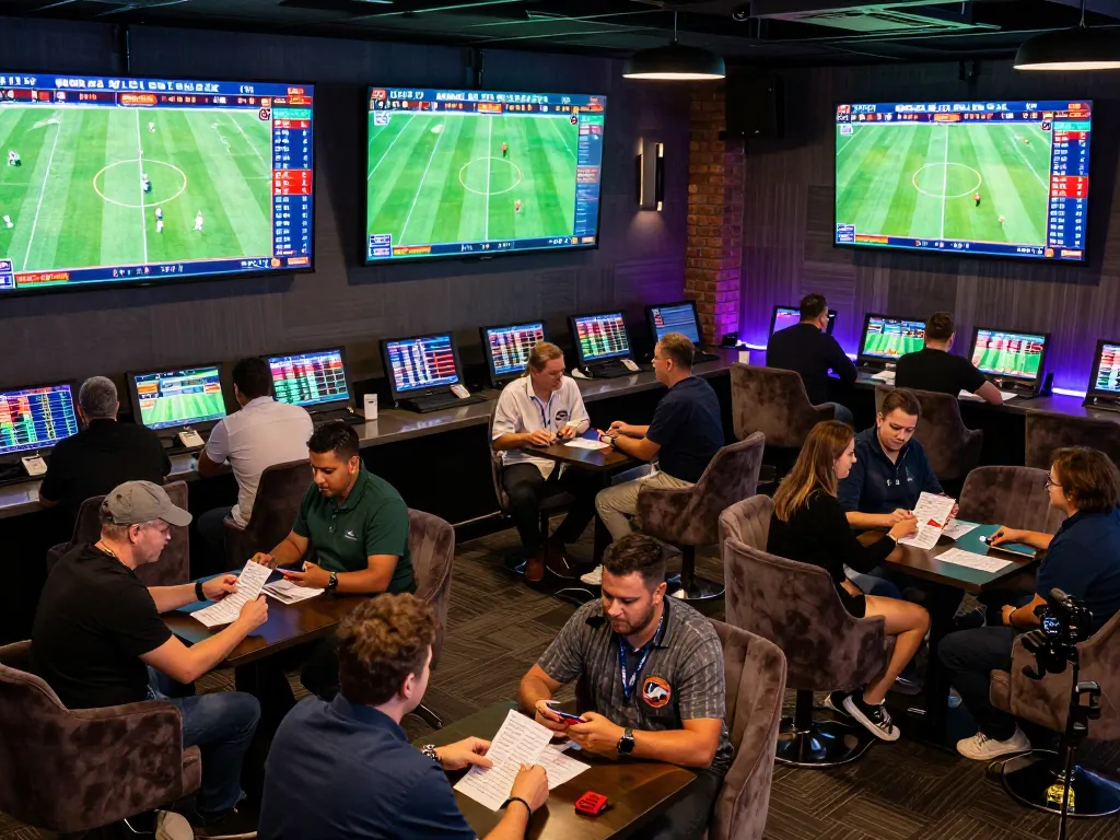 Socolive bettors engaged in sports betting excitement with live match displays.