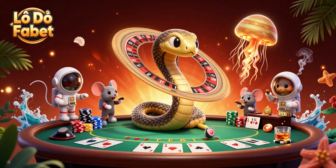 Experience thrilling bets with Lô Đề Fabet among cosmic characters and poker elements in a vibrant scene.